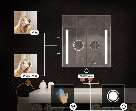 Ντουλάπι μπάνιου με καθρέφτη LED L02 Emily 66,5 x 72 cm σε χρώμα Δρυς Oslo #5