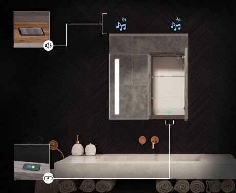 Ντουλάπι μπάνιου με καθρέφτη LED L02 Emily 66,5 x 72 cm σε χρώμα Δρυς Oslo #6