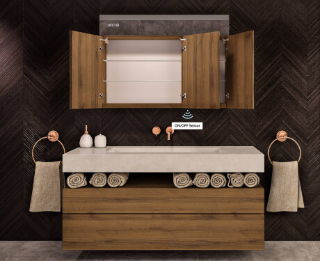 Κρεμαστό ντουλάπι μπάνιου με καθρέφτη LED L02 Emily 100 x 72 cm σε χρώμα Αρχαία Δρυς #8