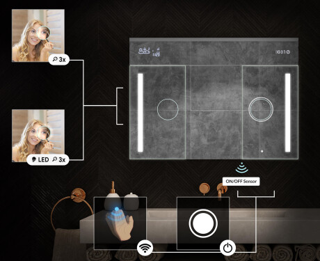 Κρεμαστό ντουλάπι μπάνιου με καθρέφτη LED L02 Emily 100 x 72 cm σε χρώμα San Marino #5