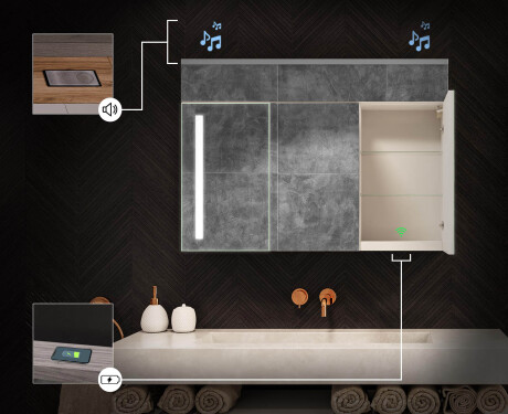 Κρεμαστό ντουλάπι μπάνιου με καθρέφτη LED L02 Emily 100 x 72 cm σε χρώμα Δρυς Oslo #6